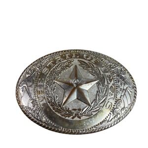 Texas Belt Buckle Silver Tone Western Rodeo Star 5 Inch Oval Rare Vtg  State